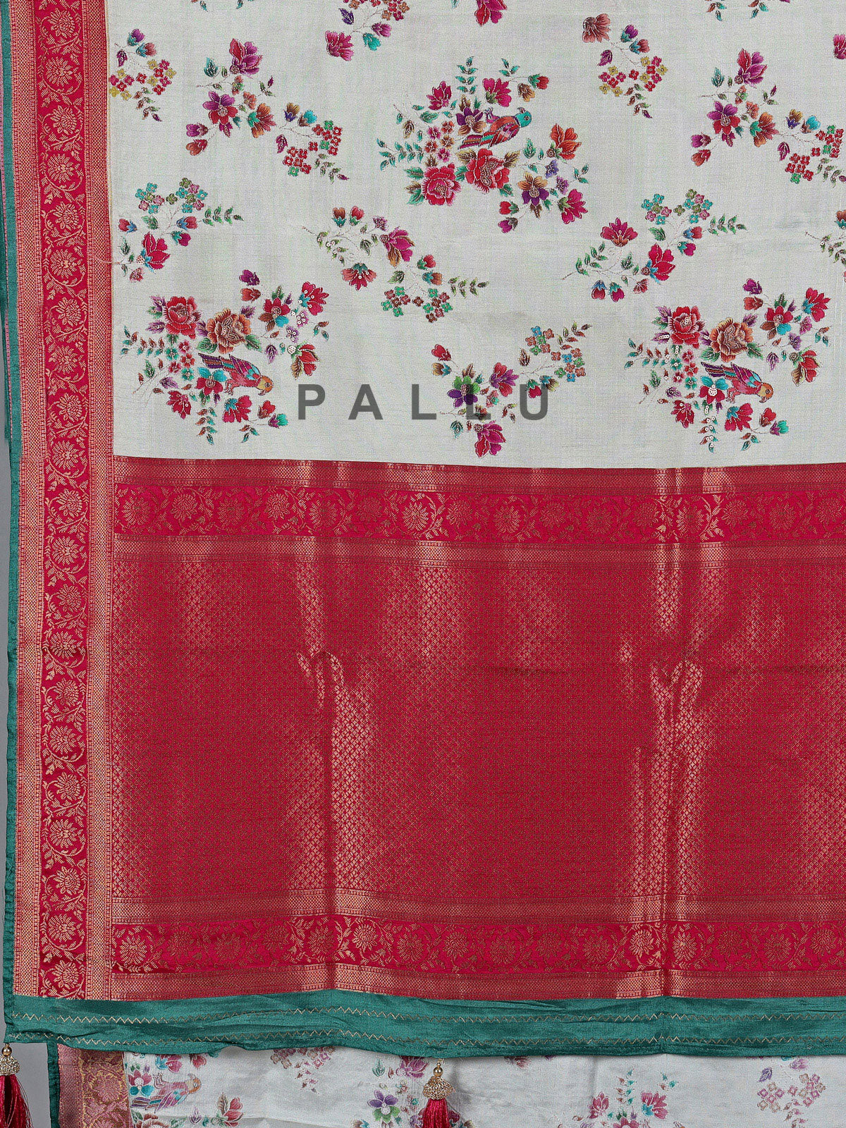 Off white semi pashmina silk saree with print