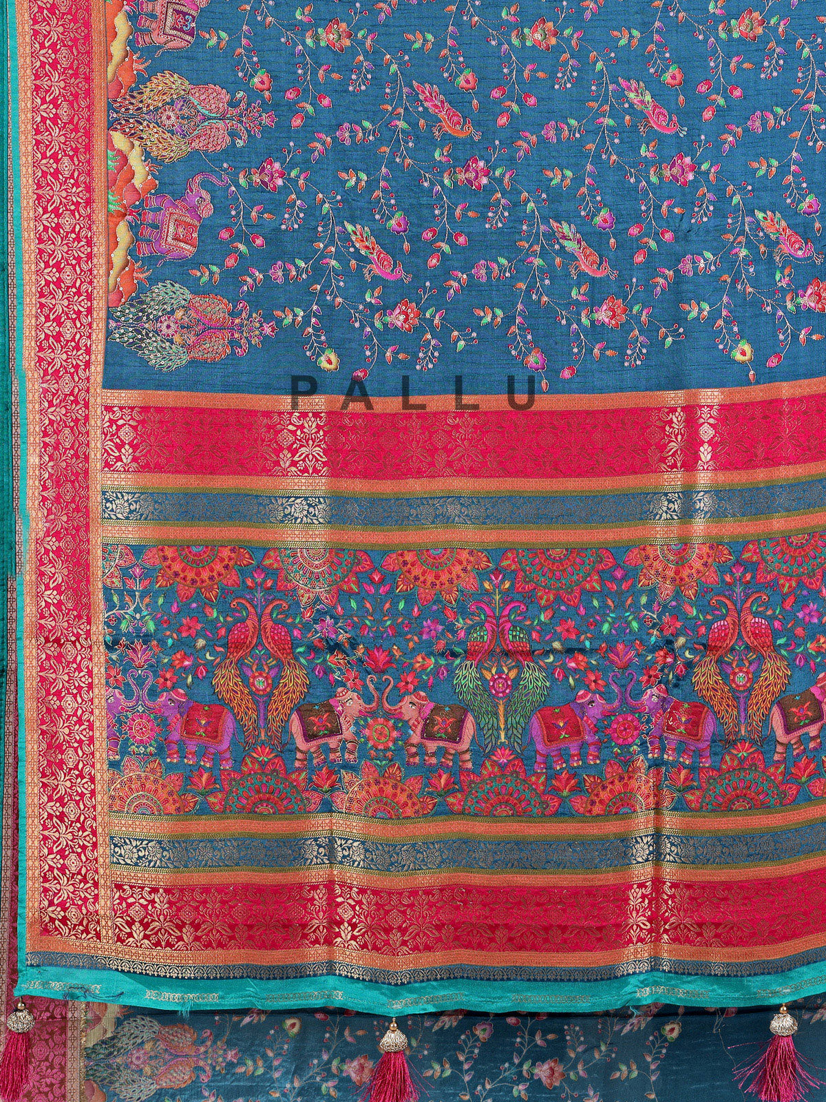 Rama blue wedding wear semi pashmina silk saree