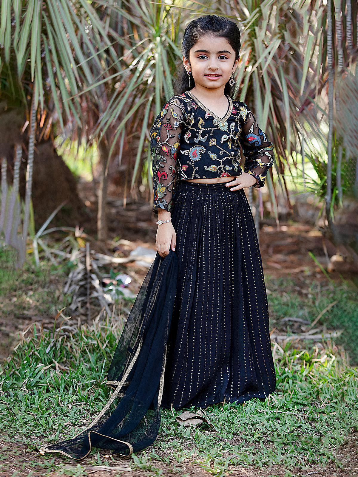 Black sequins worked lehenga choli for girls