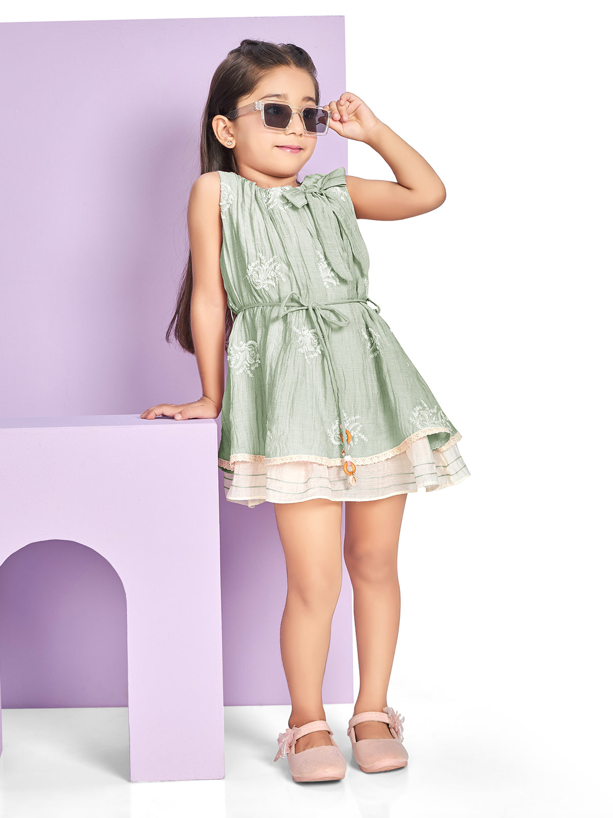 Pista green casual wear cotton silk frock