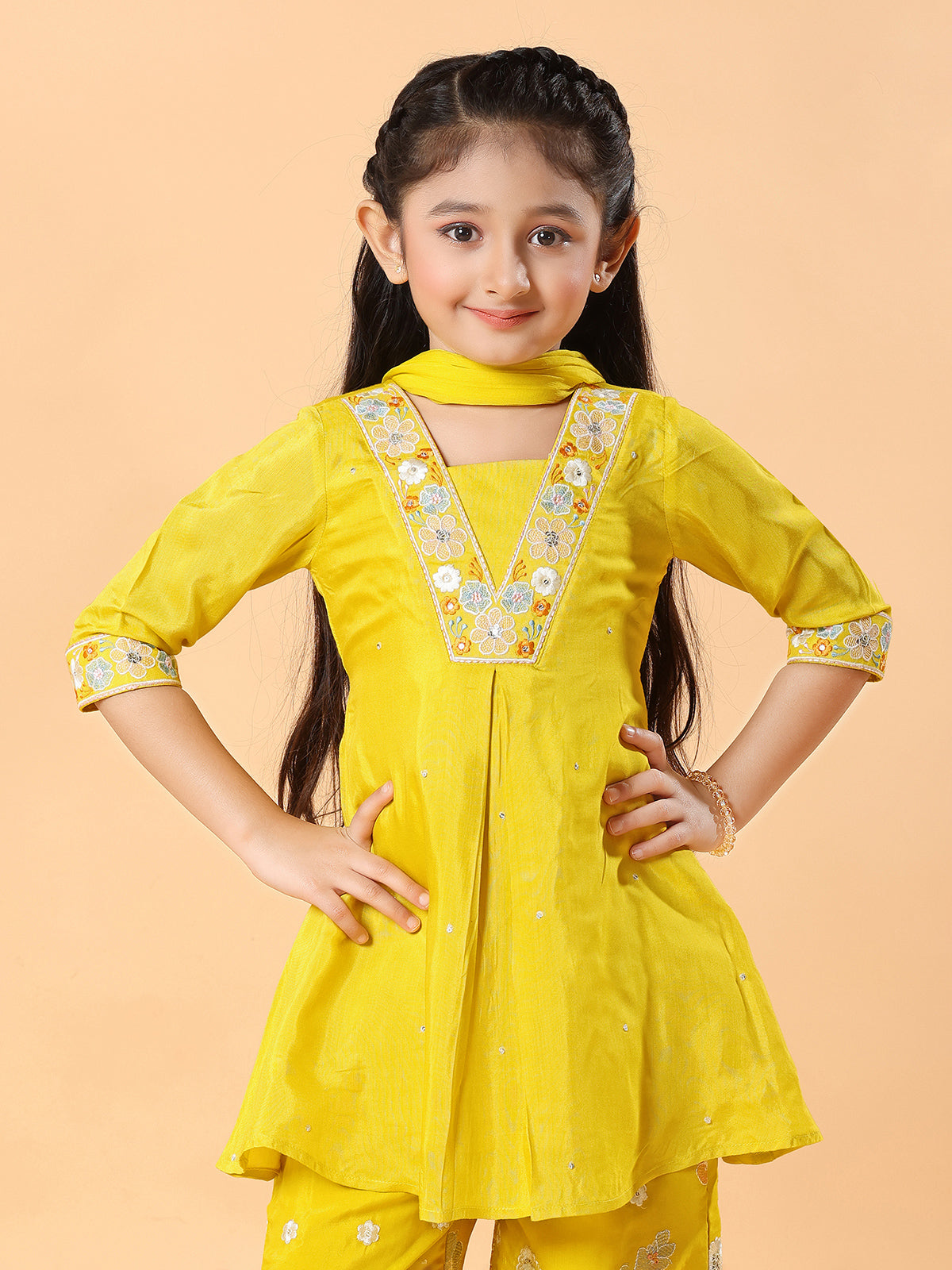 Yellow festive wear palazzo suit with dupatta