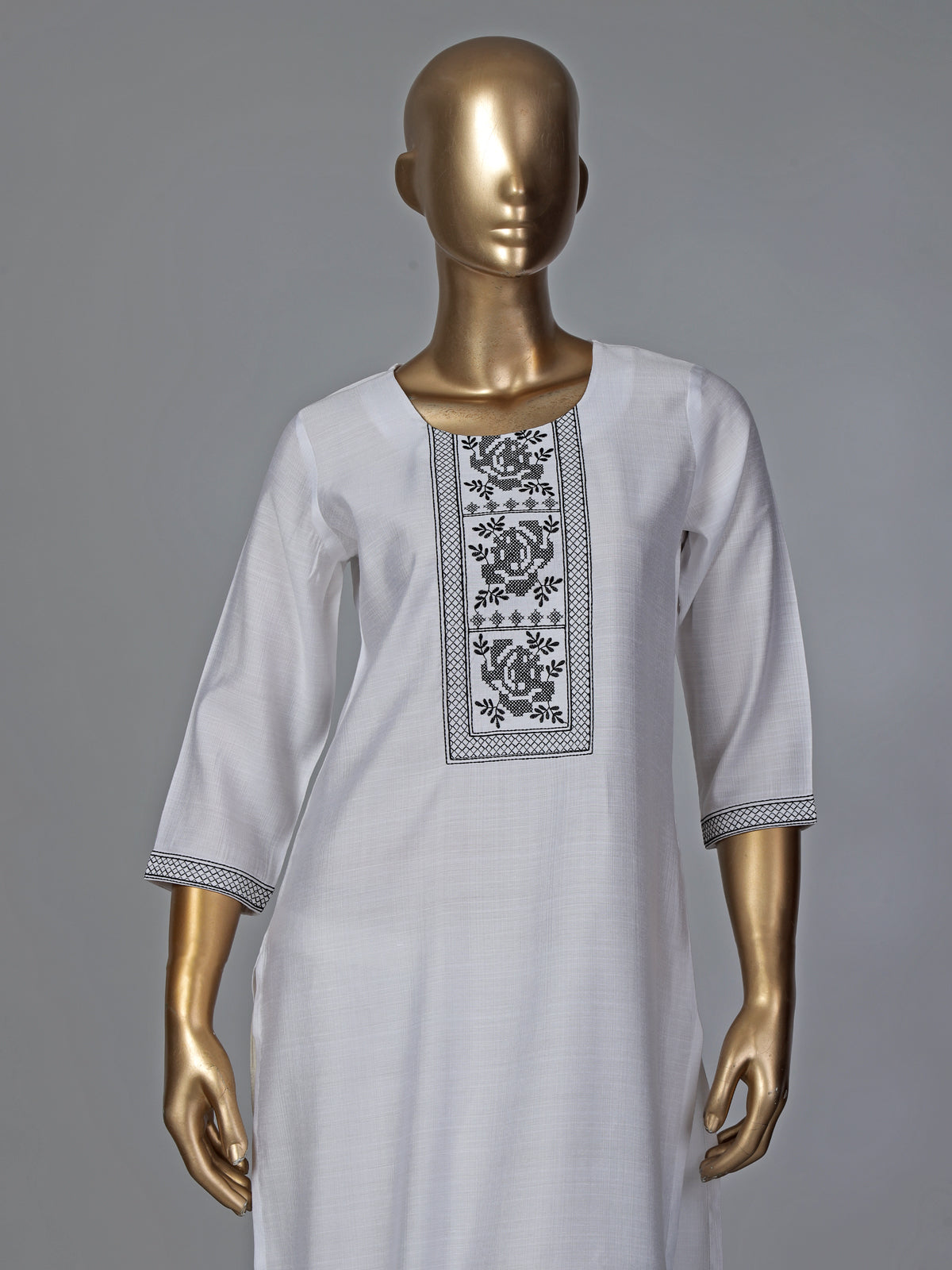 White cotton silk thread worked kurti