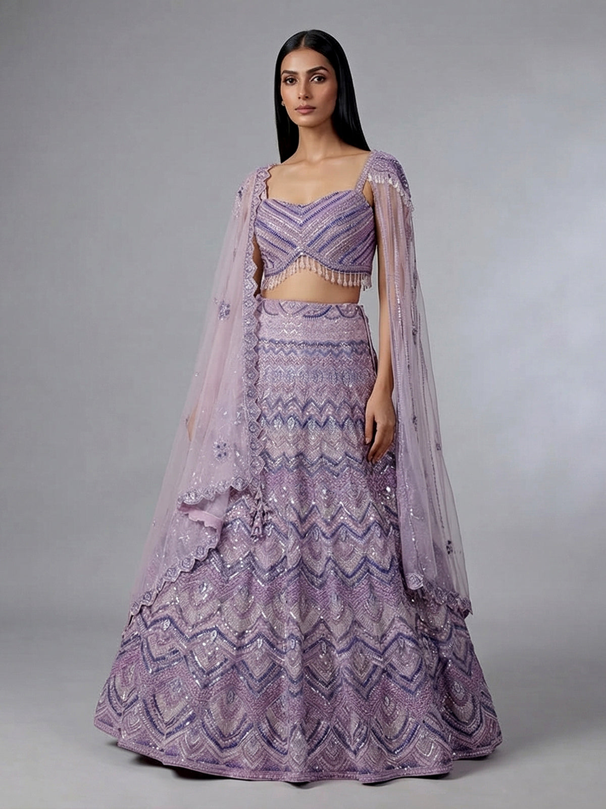 Lilac purple net designer lehenga choli for reception