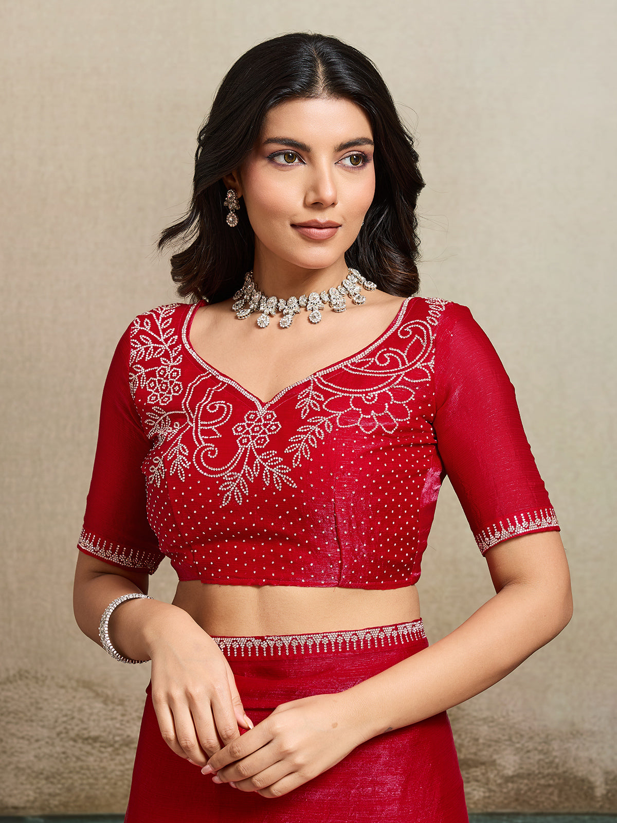 Red party wear fandy chiffon saree