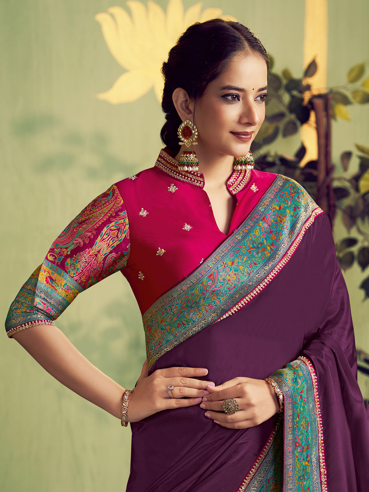 Wine banarasi natural silk saree for festivals