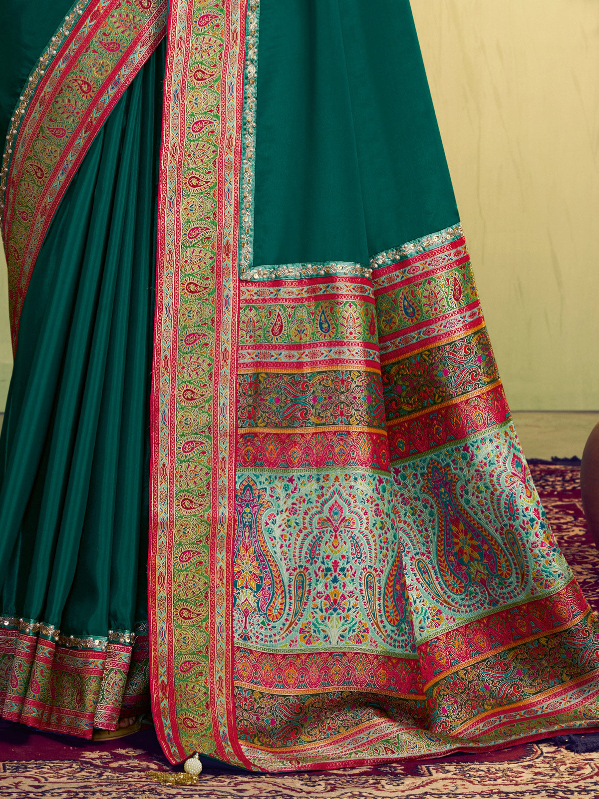 Green banarasi natural silk saree for festivals