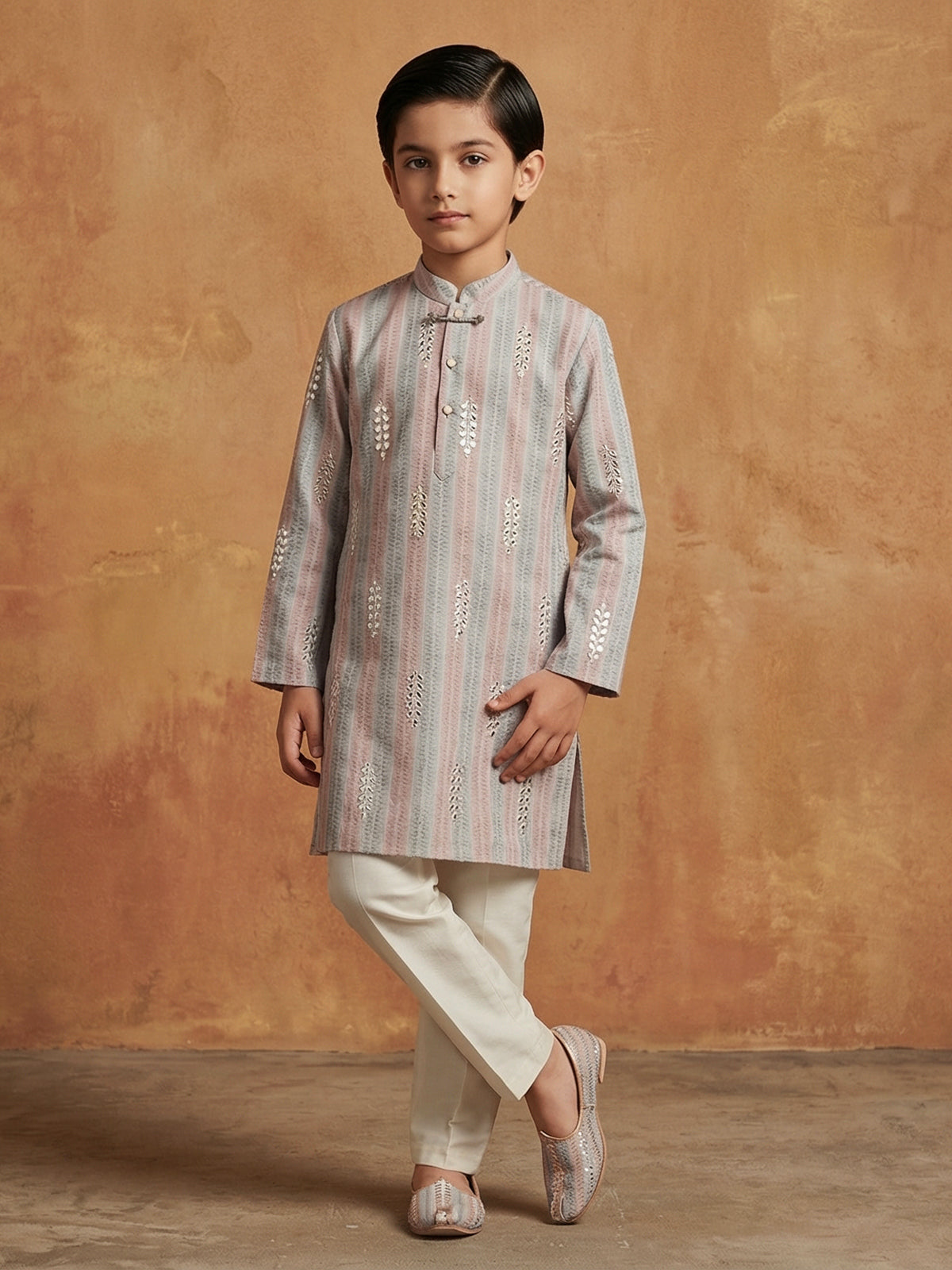 Stylish printed grey kurta pajama