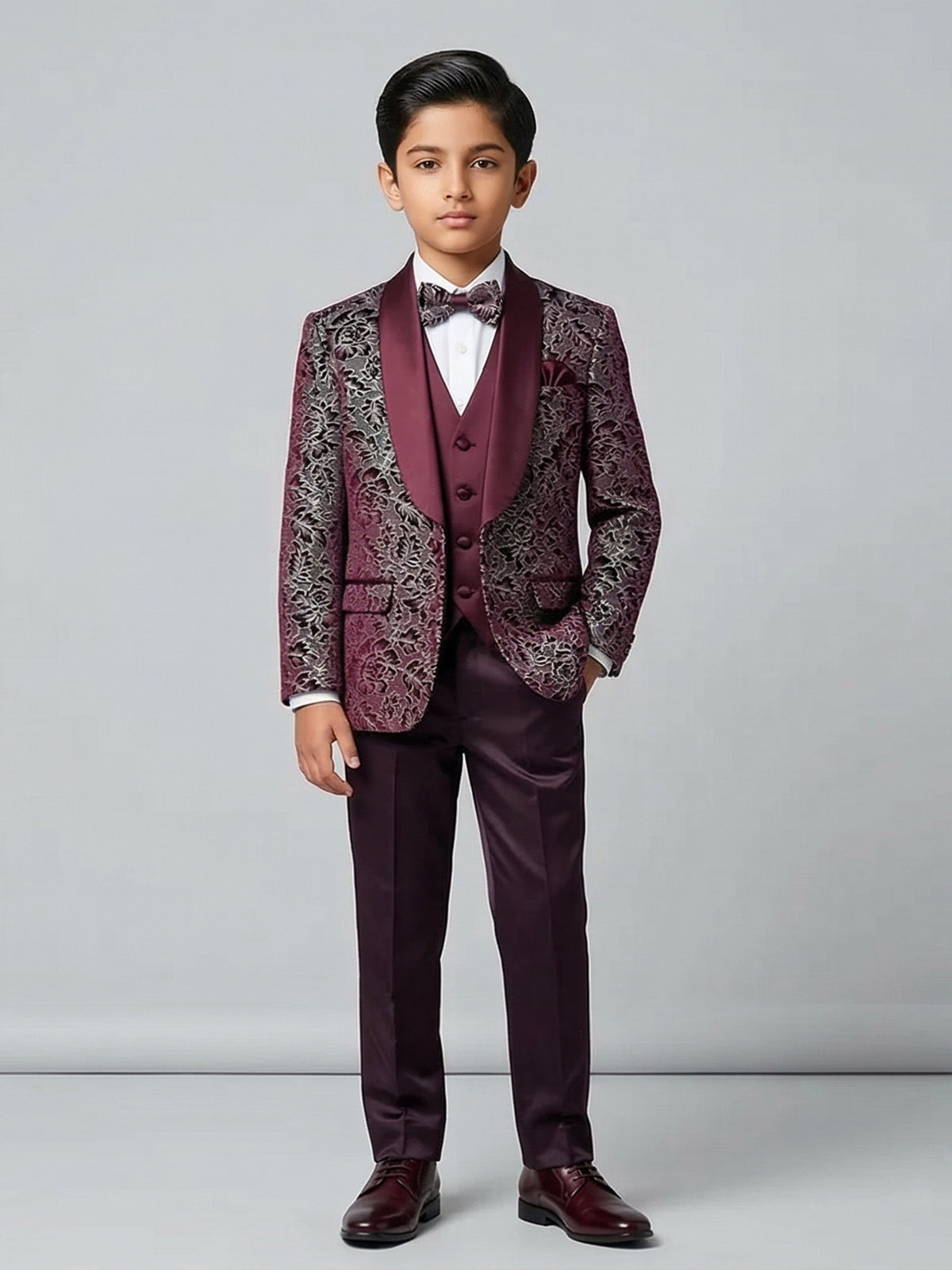 Stylish wine terry rayon coat suit
