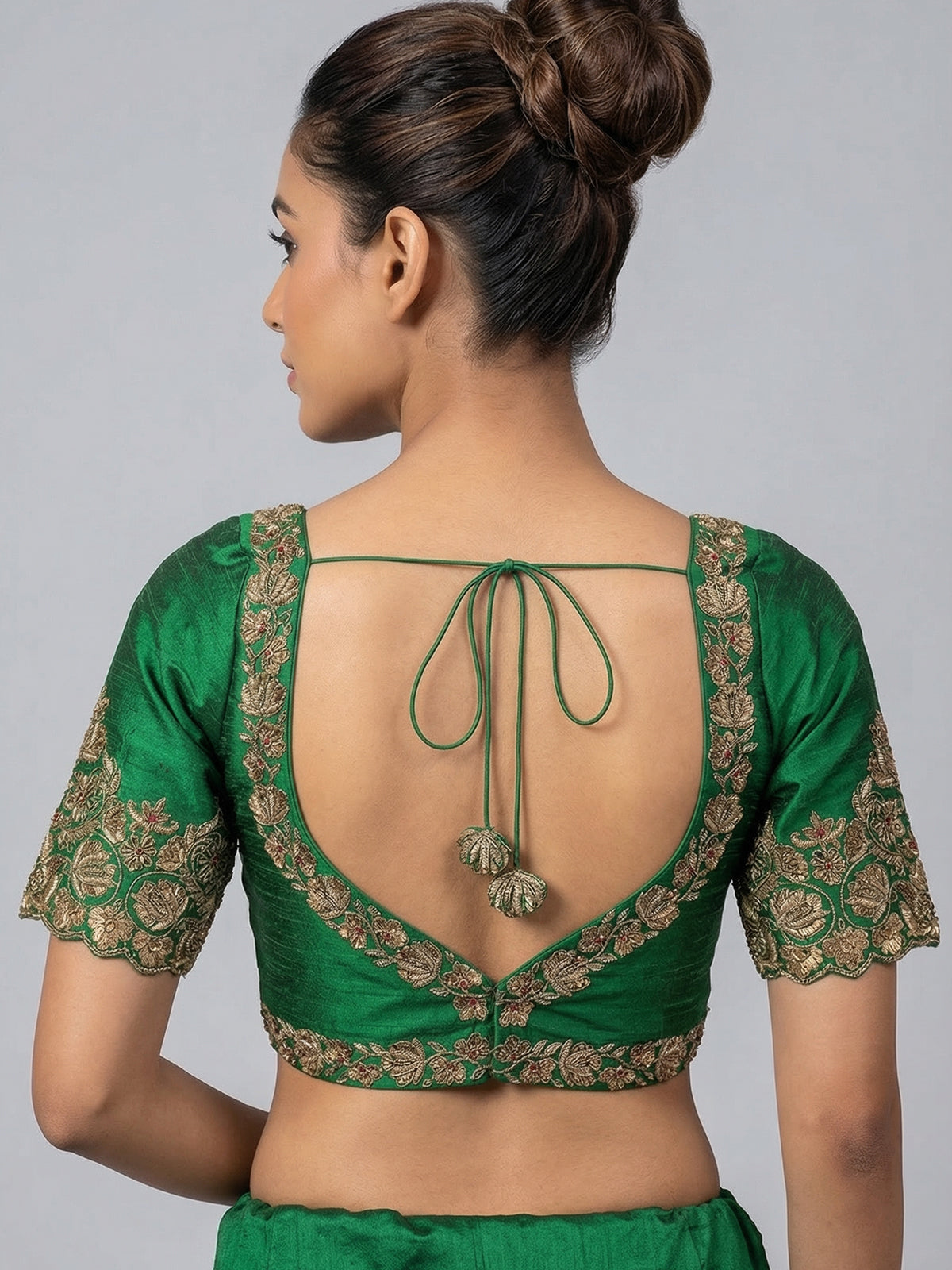 Green raw silk zardosi work sweetheart blouse