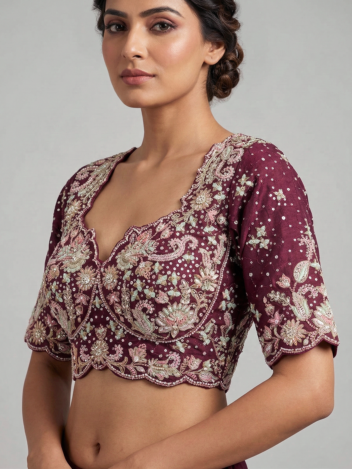 Maroon art silk blouse for wedding wear saree and lehenga