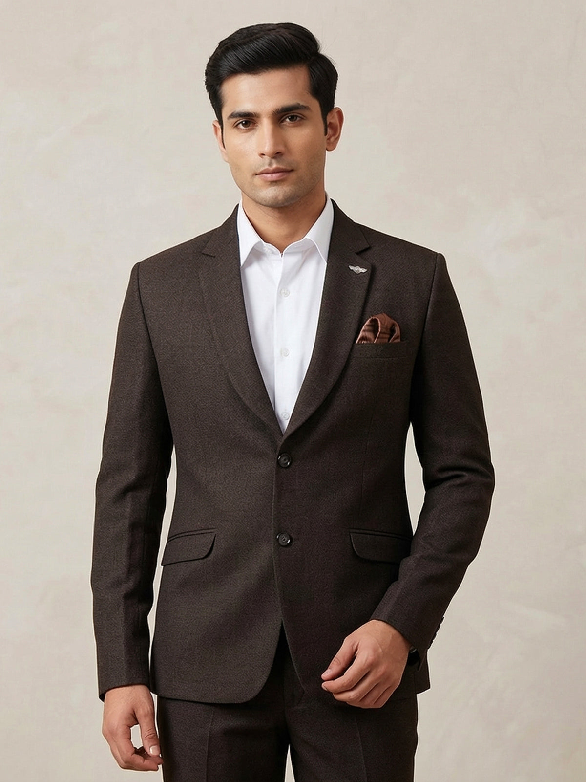 Elegant brown solid terry rayon blazer