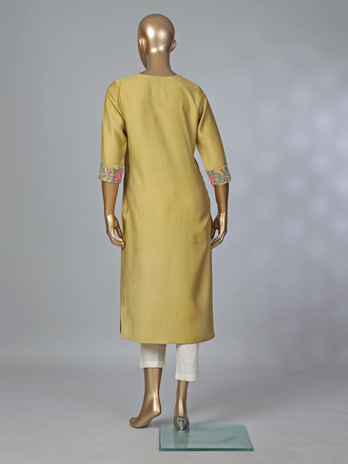 Khaki silk thread work elegant casual kurti
