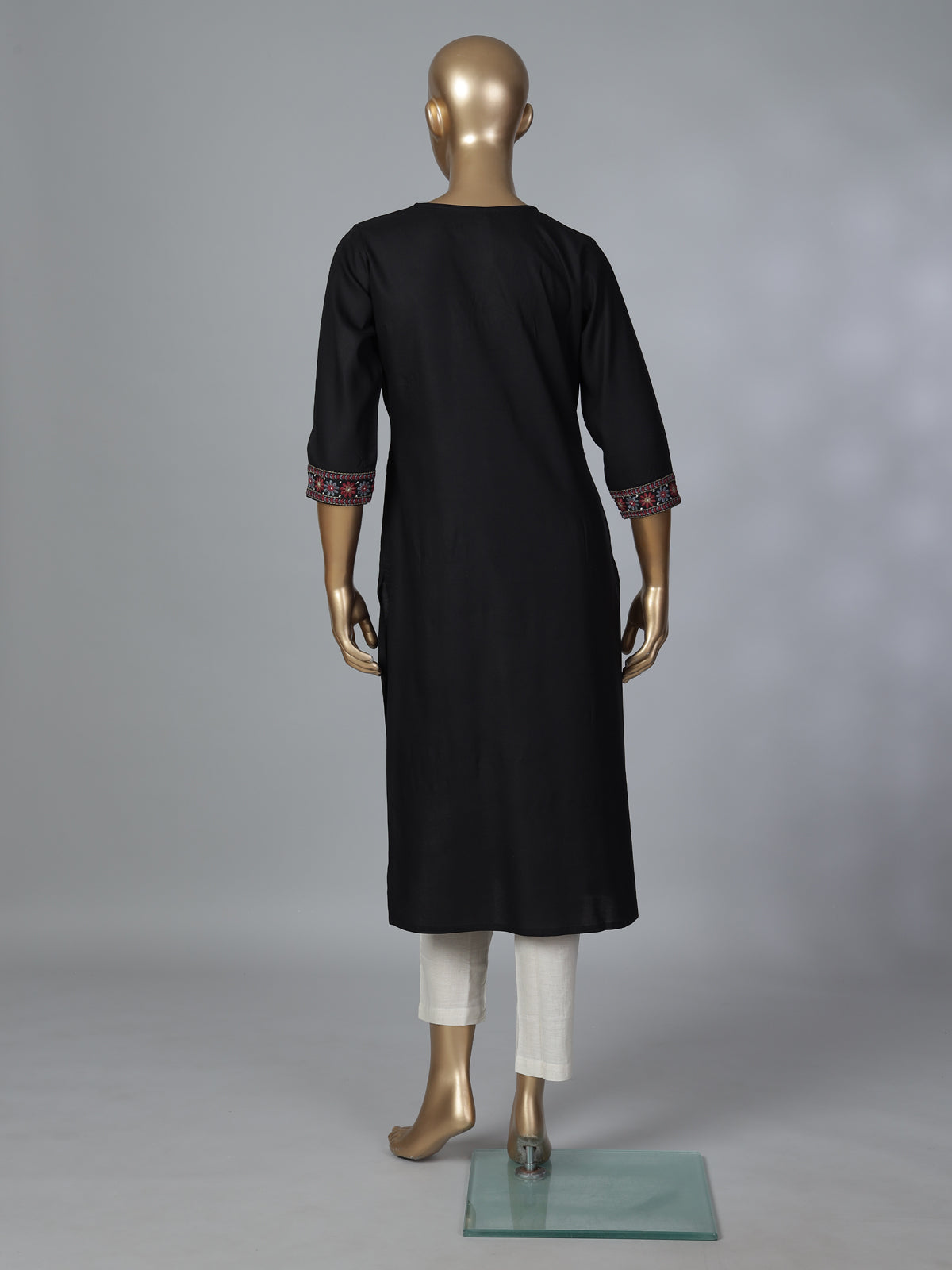 Black cotton silk embroidered elegant casual kurti