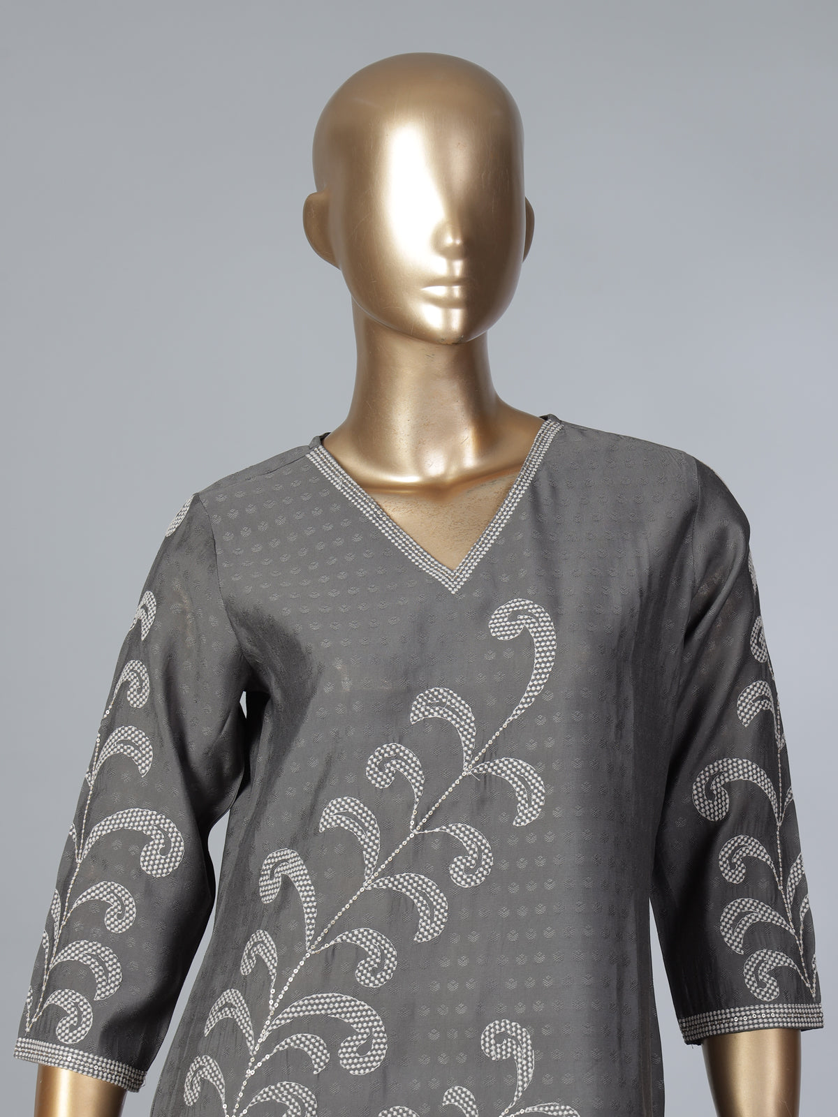 Grey silk thread sequins embellished stylish casual kurti
