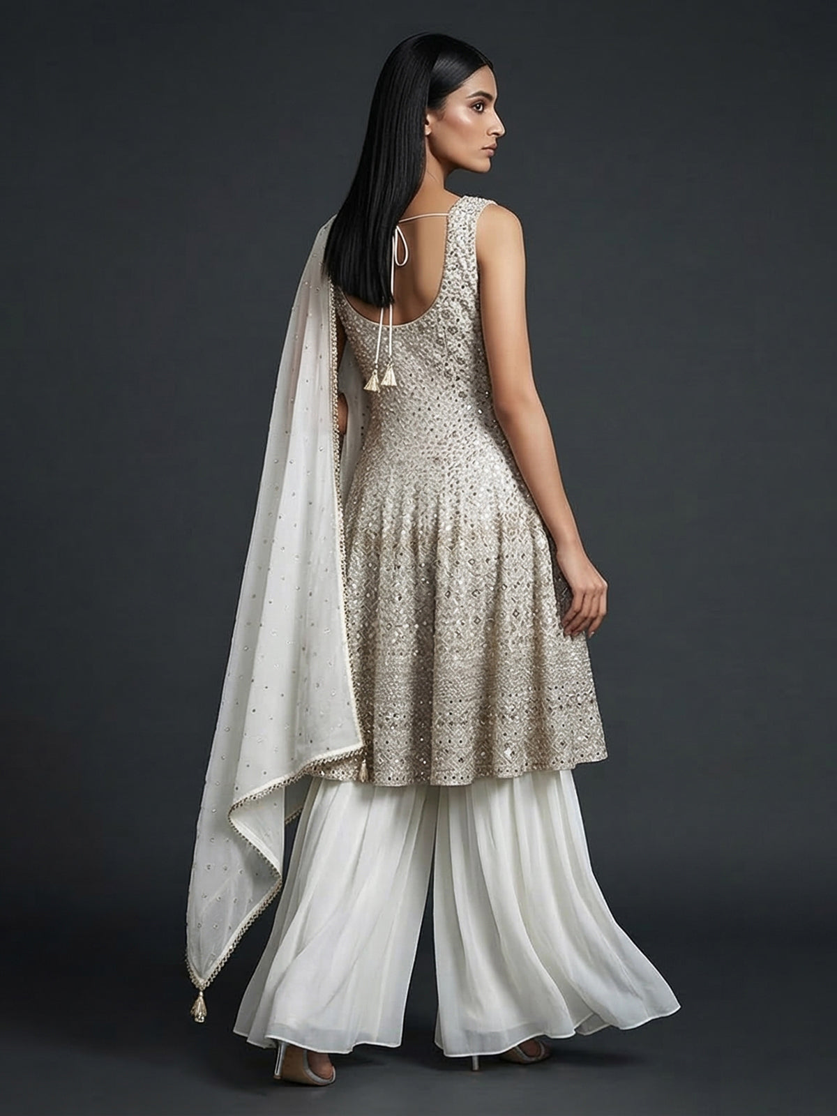 White georgette pakistani style salwar suit with palazzo