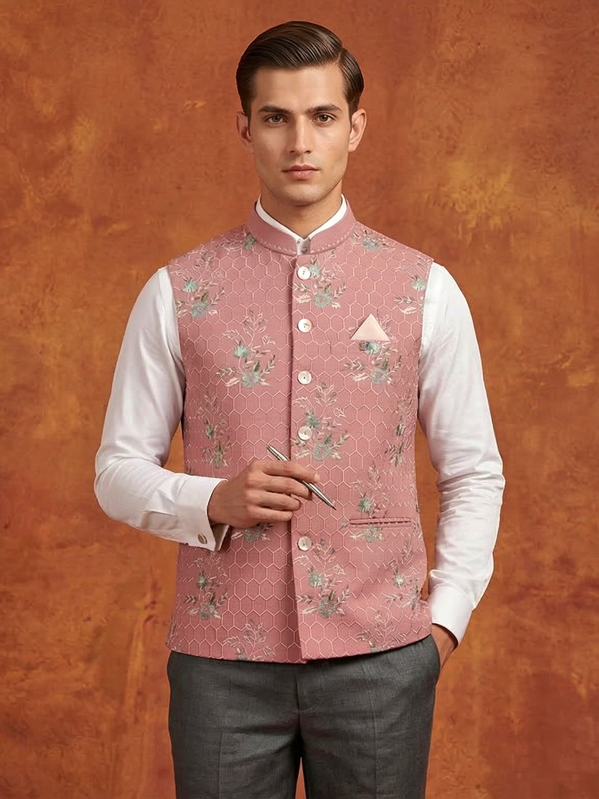 Onion pink waistcoat in cotton fabric