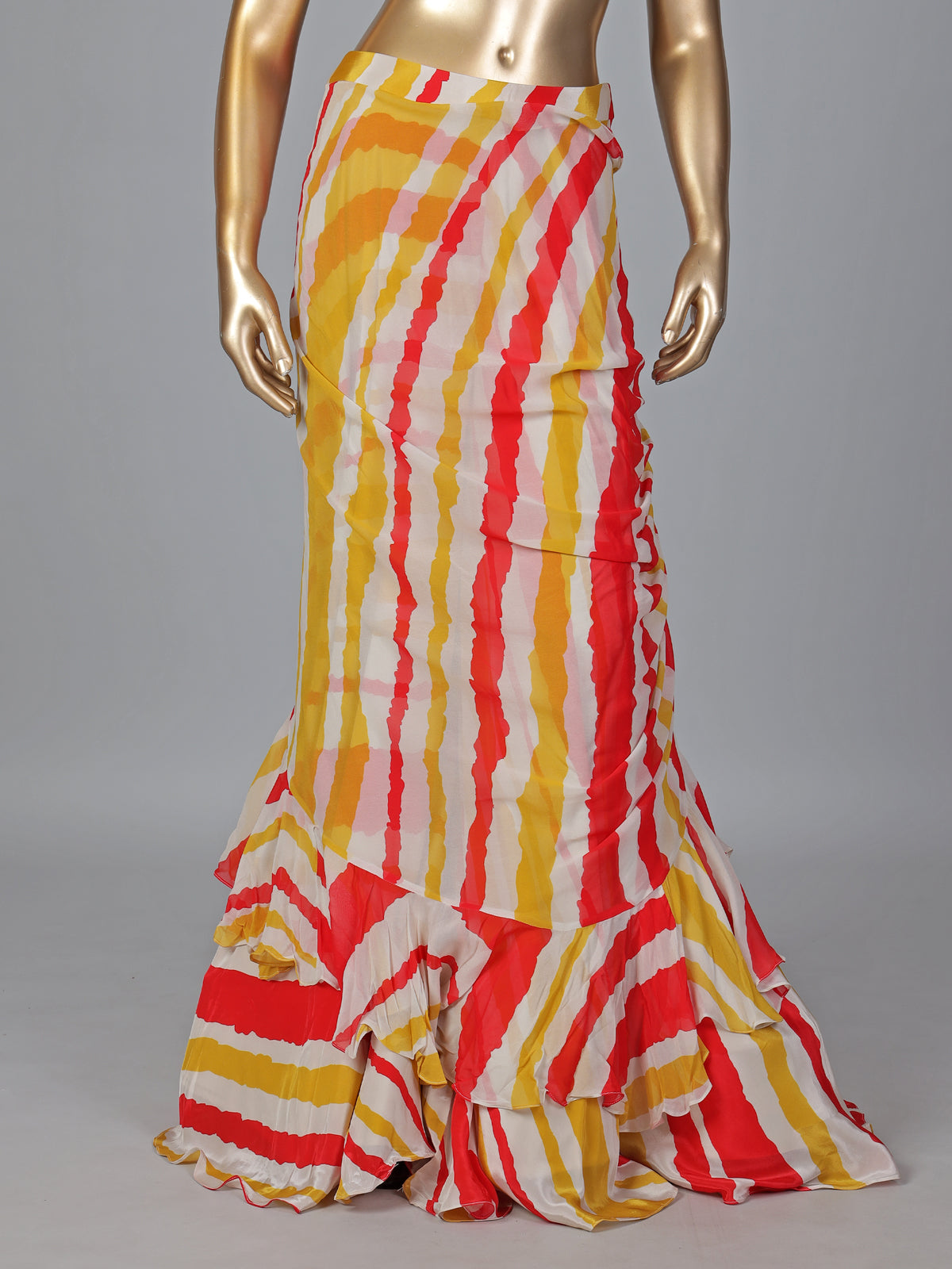 Yellow chiffon silk printed ready to wear saree