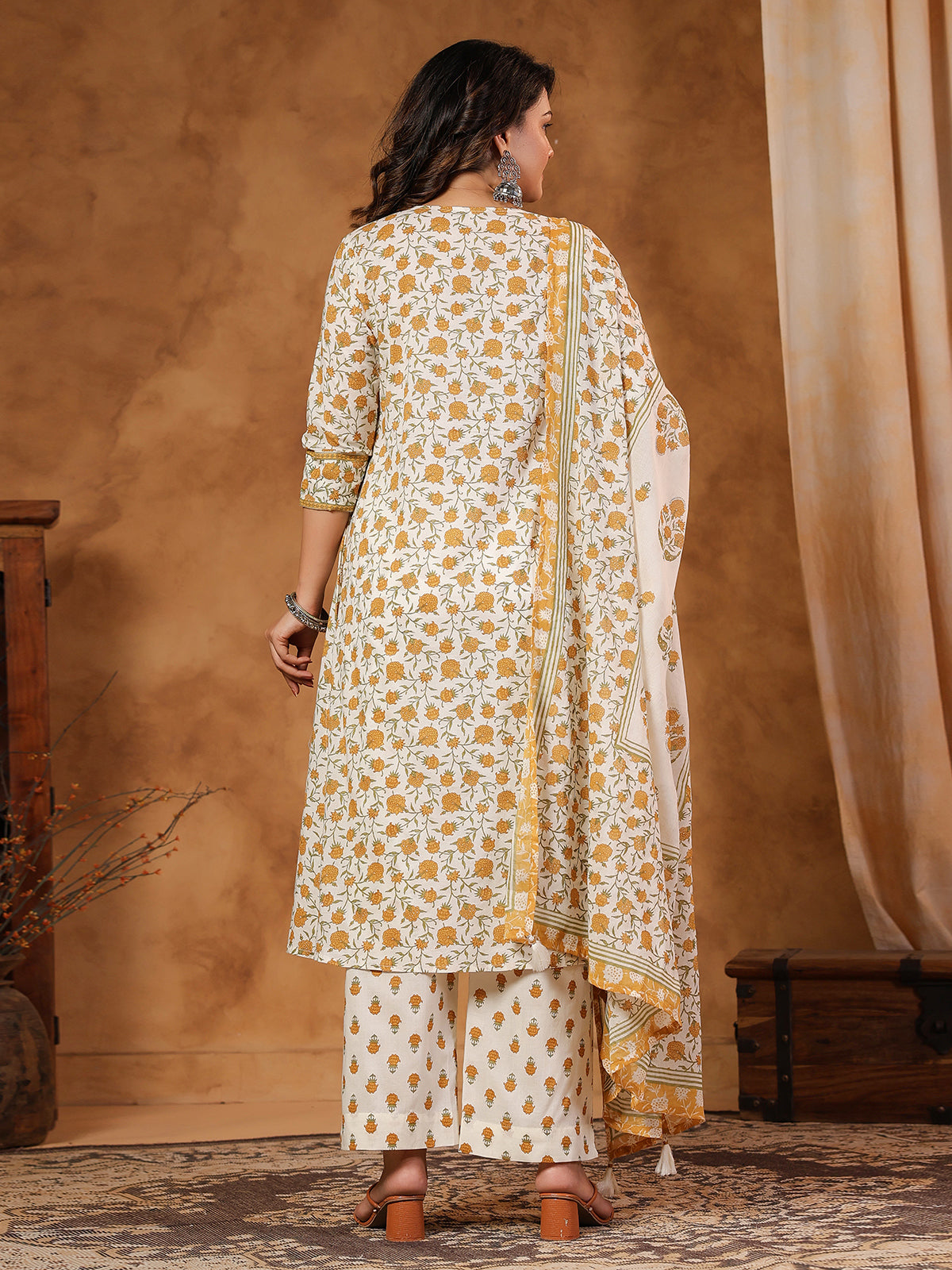 Off-white festive wear cotton kurti set