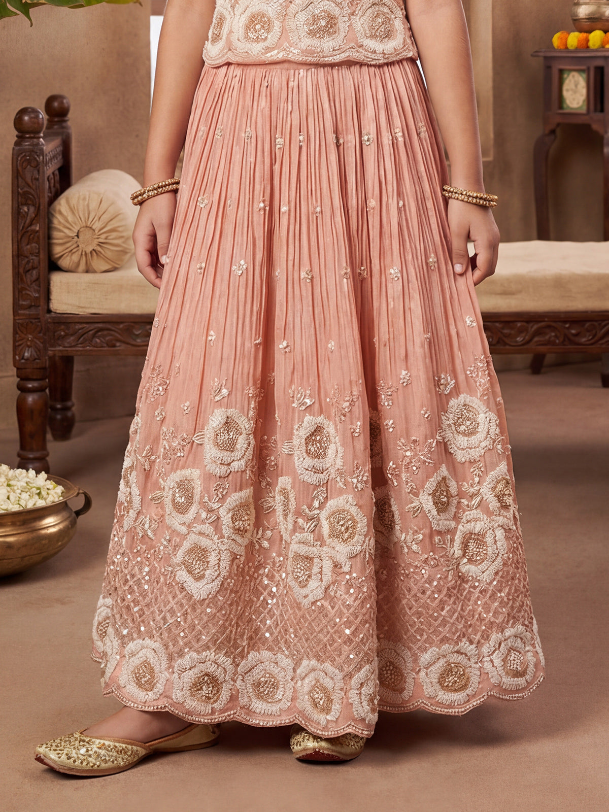 Peach wedding wear silk lehennga choli