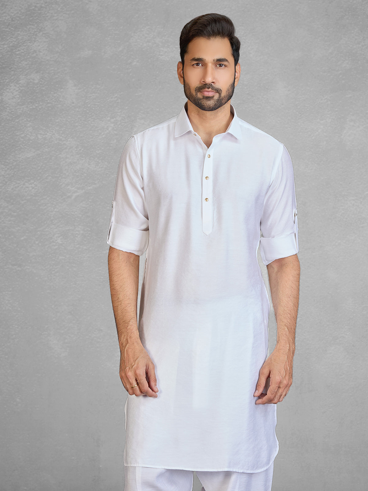 Traditional white cotton blend pathani suit
