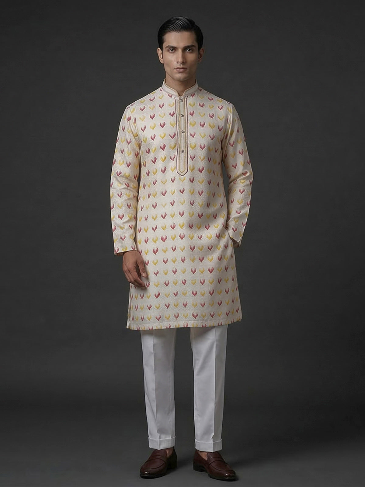 Textured cream silk kurta suit with classic zari weaving