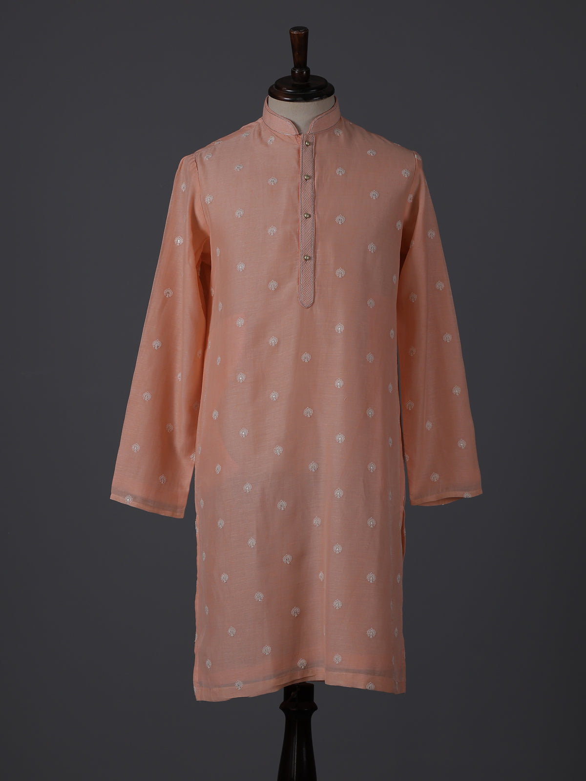 Peach cotton embroidered kurta suit with festive sequin detailing