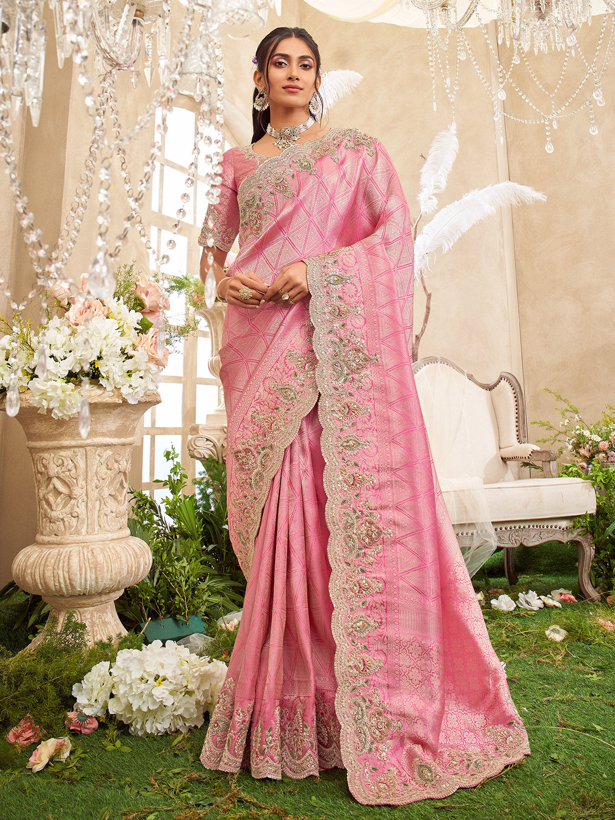 Light pink viscose silk saree for wedding wear