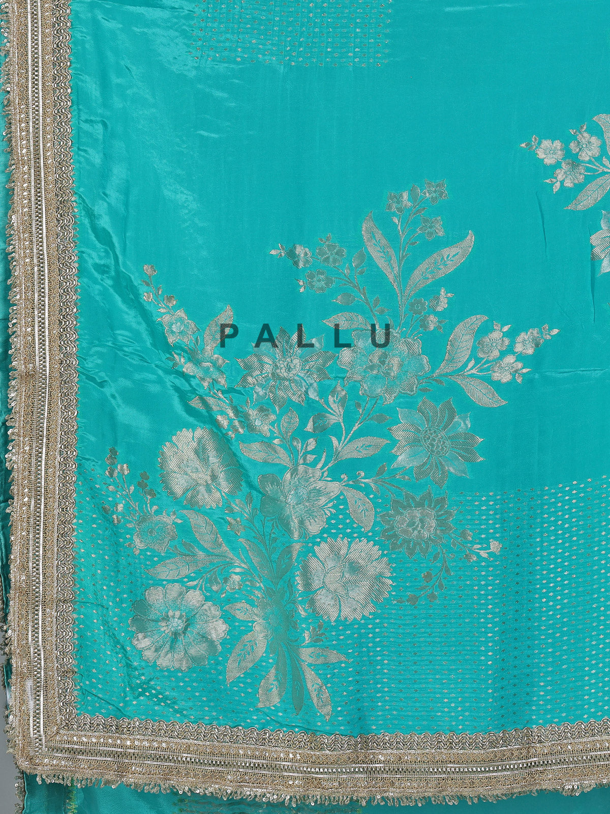 Aqua dola silk shimmering zardosi festive saree elegance