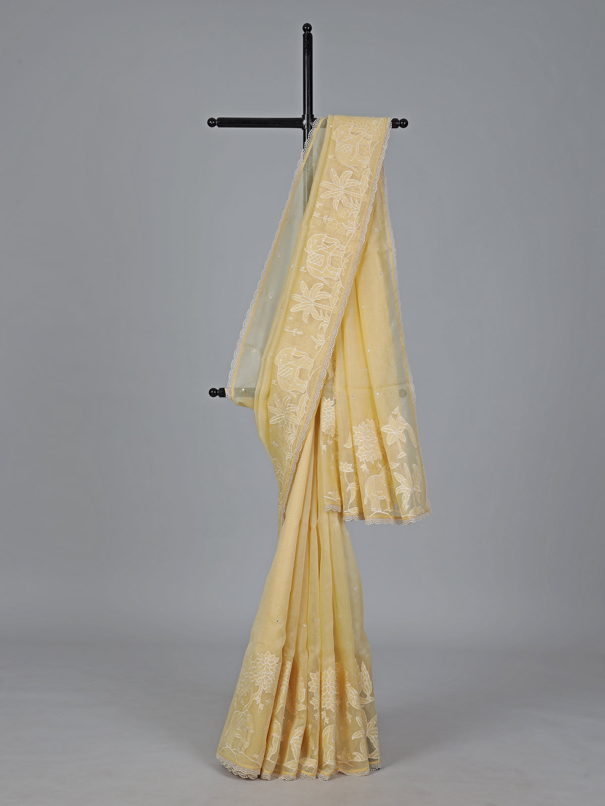 Yellow semi organza mirror work haldi wear saree