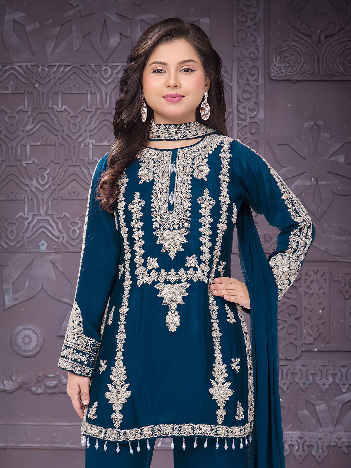 Navy silk salwar suit for wedding wear
