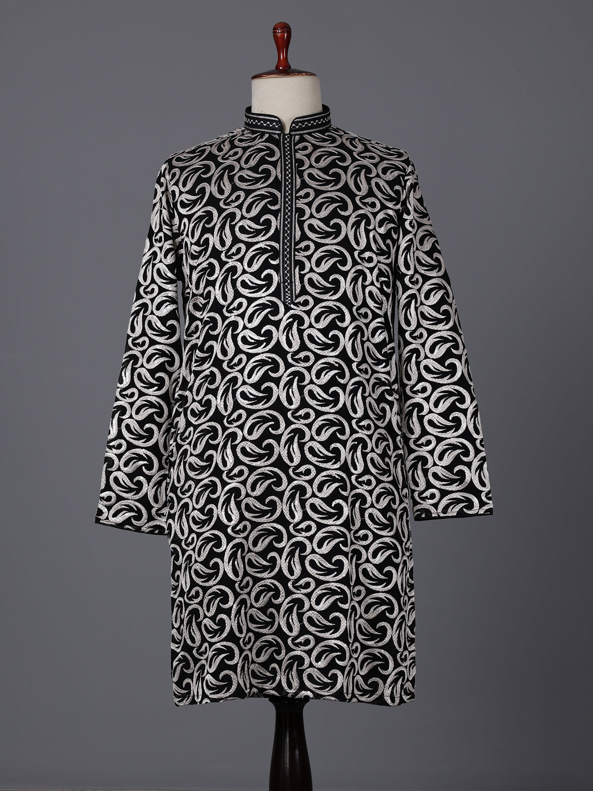 Black cotton silk embroidered work festive kurta suit