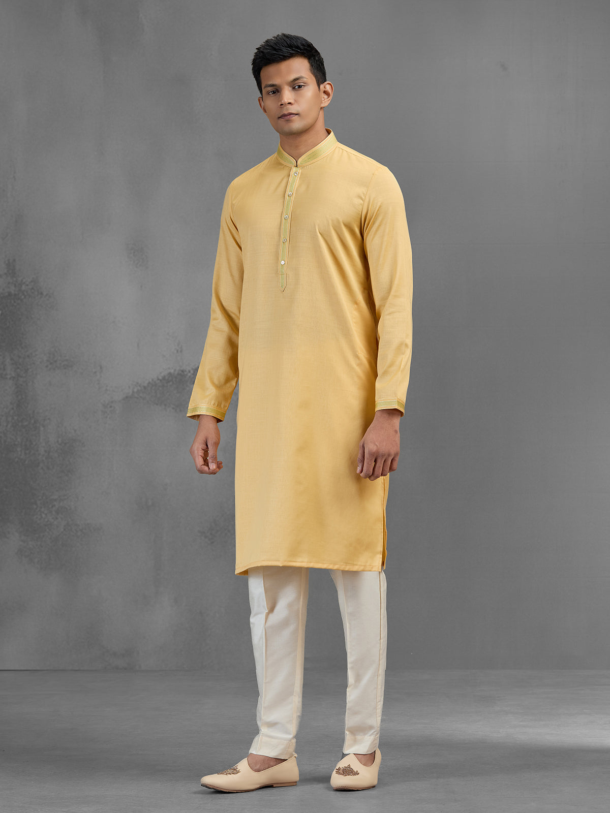 Yellow soft silk festive thread embroidered kurta suit