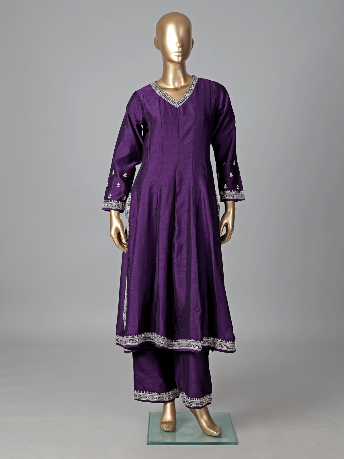 Purple silk anarkali suit festive elegance