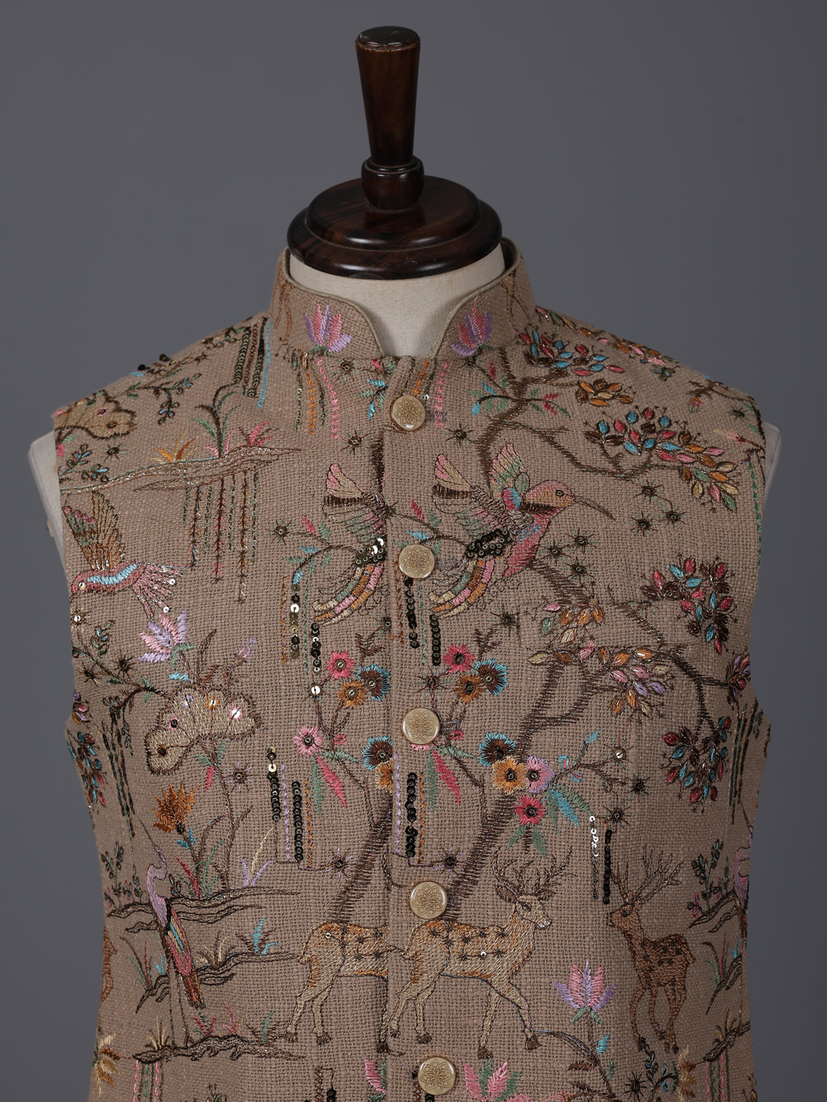 Beige jute embroidery waistcoat