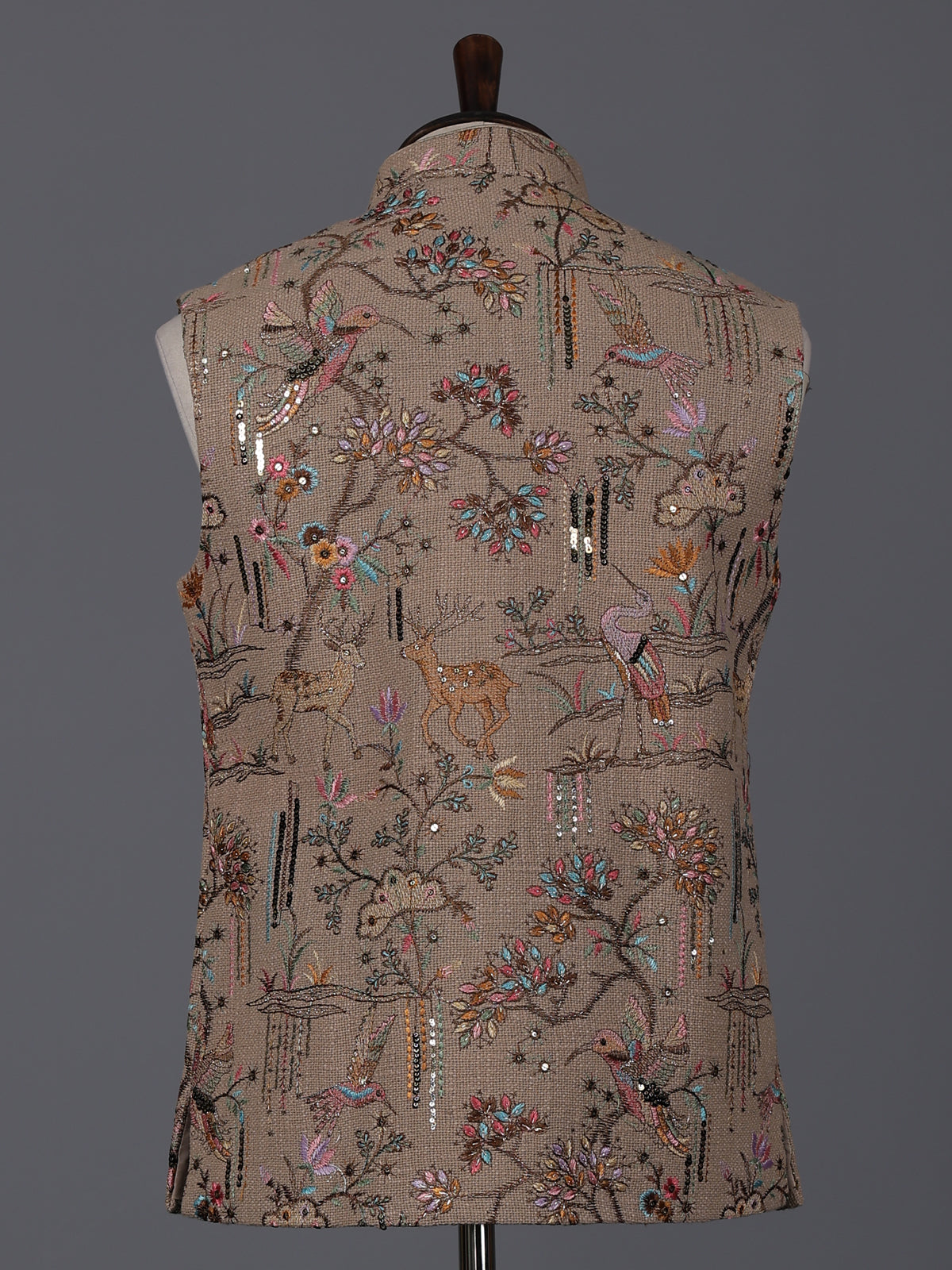 Beige jute embroidery waistcoat