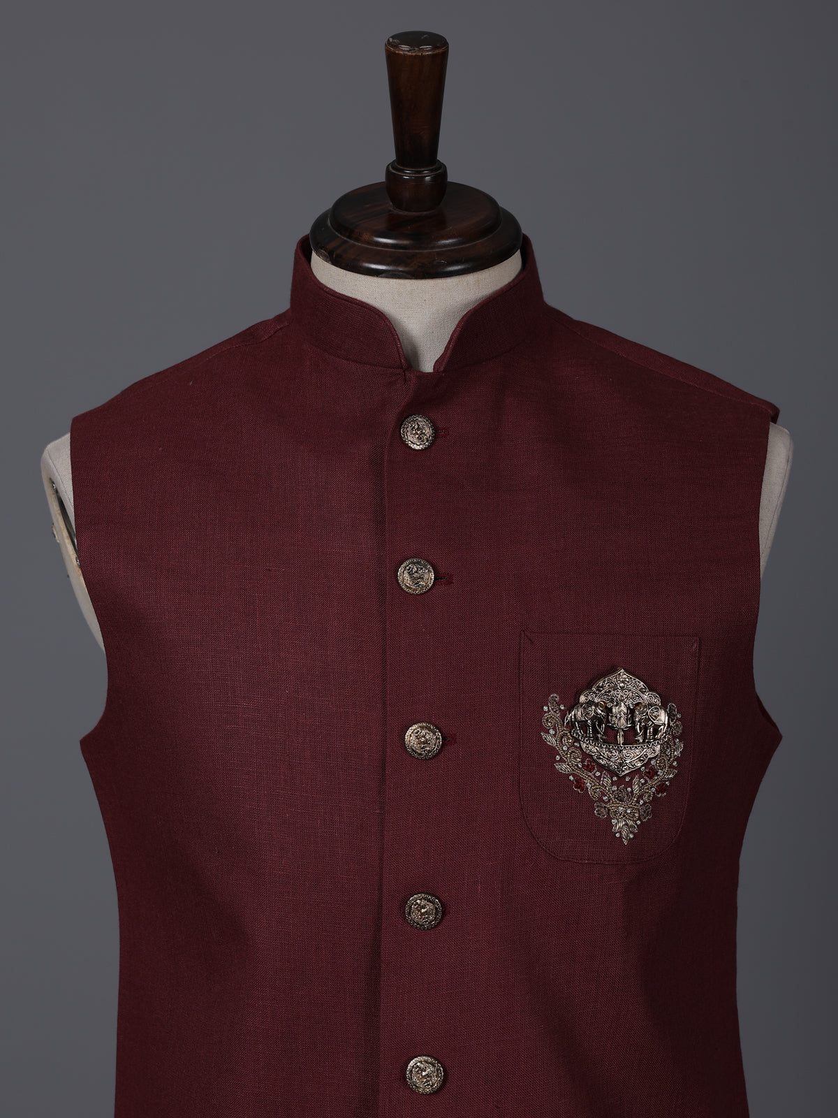 Classy maroon cotton silk patch work waistcoat