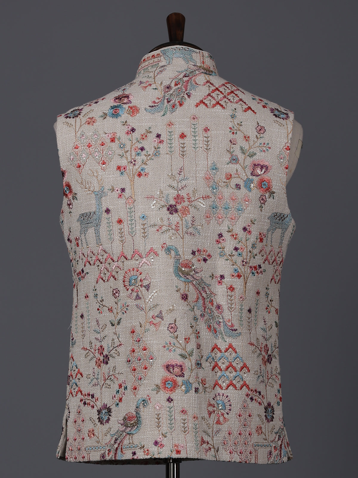 Beige embroidery jute waistcoat