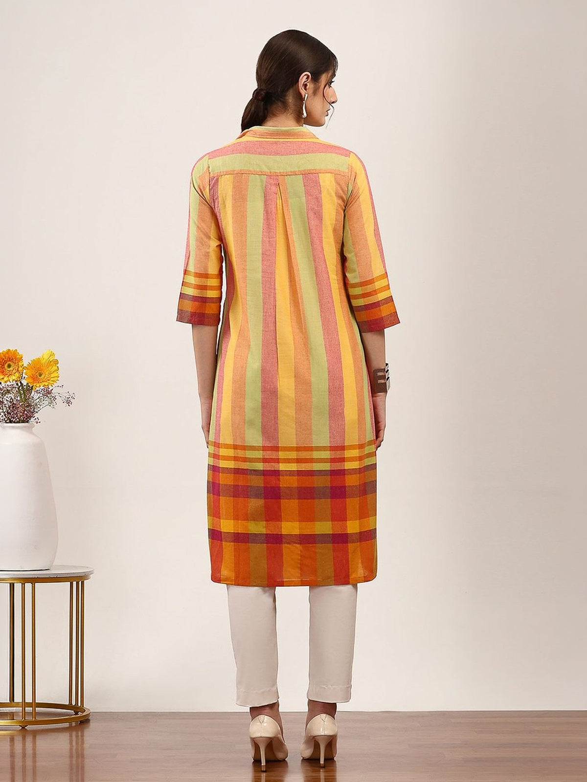 Multicolor cotton printed collar neck casual kurti