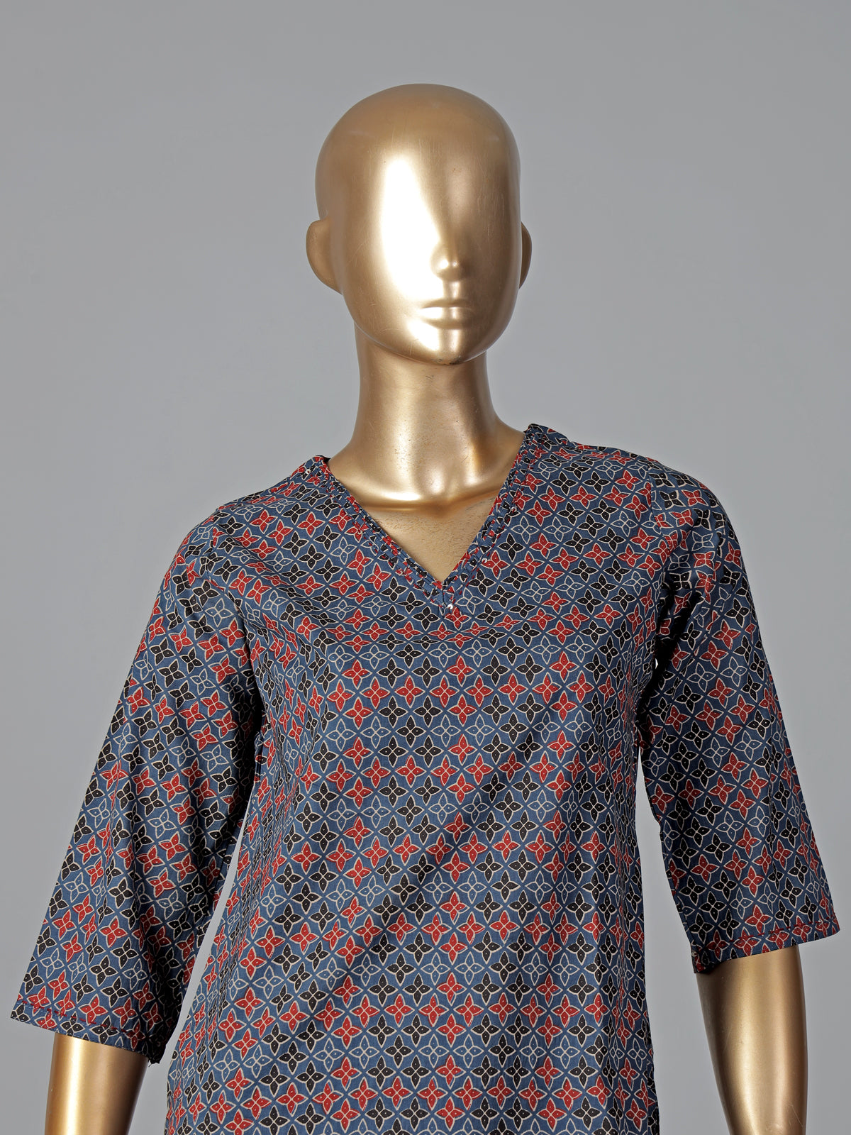 Stone blue cotton printed kurti set everyday elegance