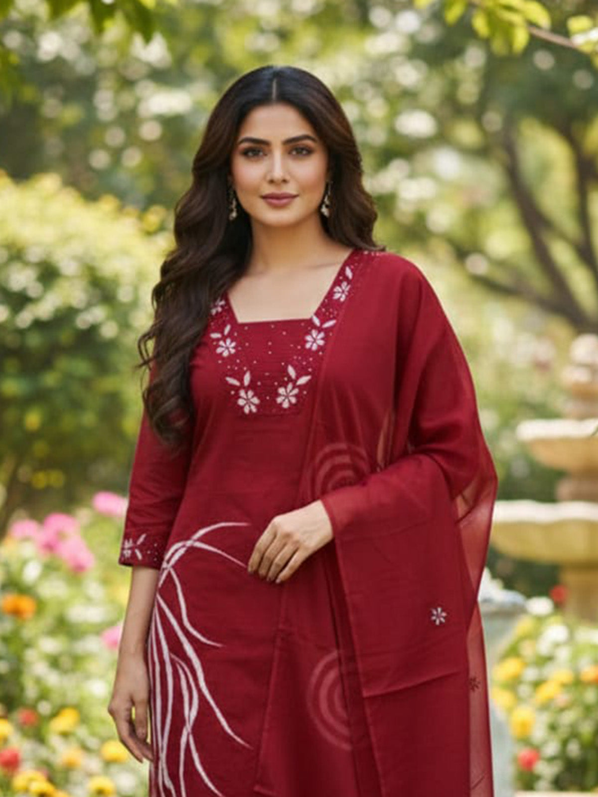 Maroon festive wear straight cut kurti set