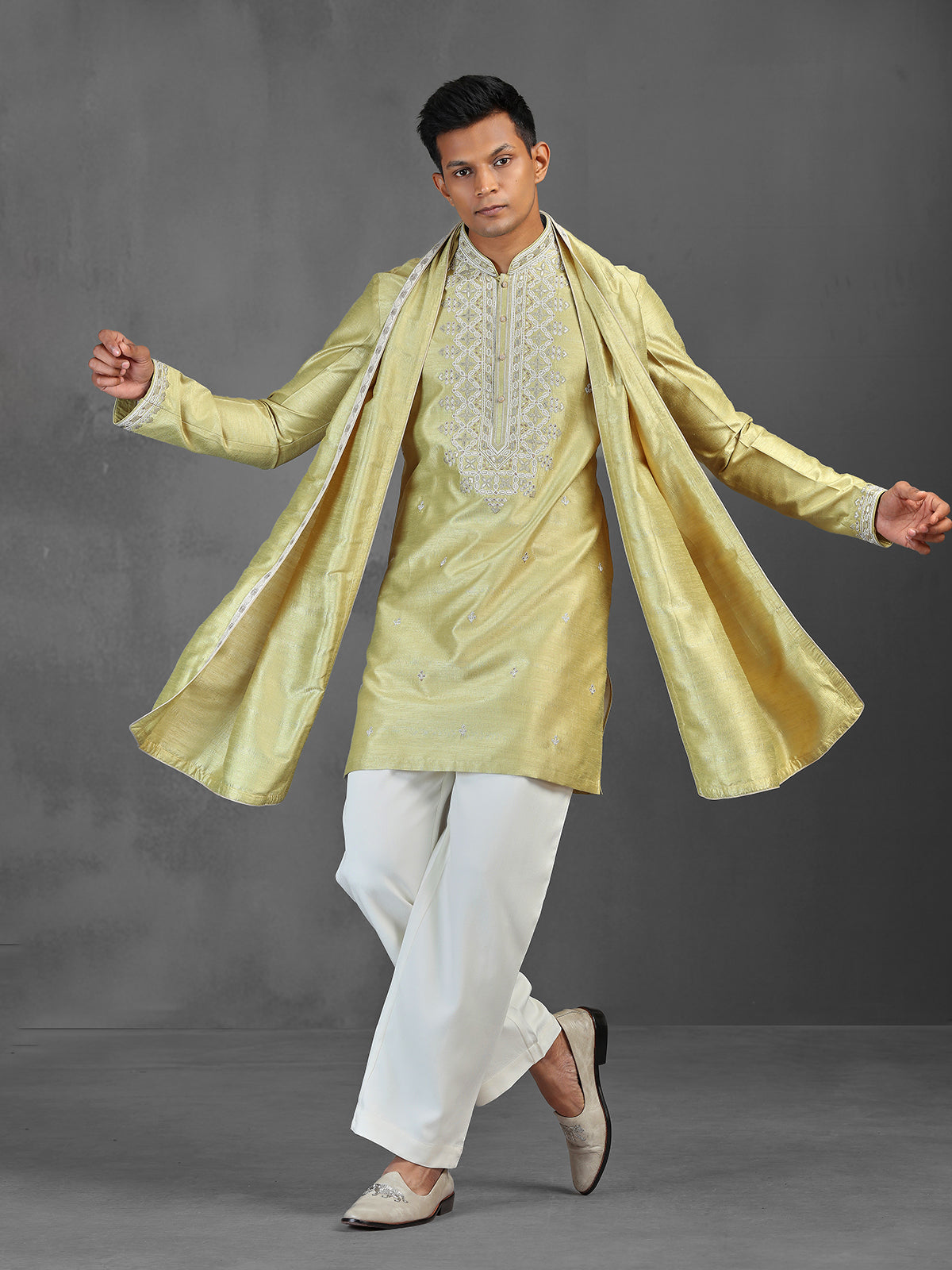 Pista green wedding wear silk kurta suit with dupatta