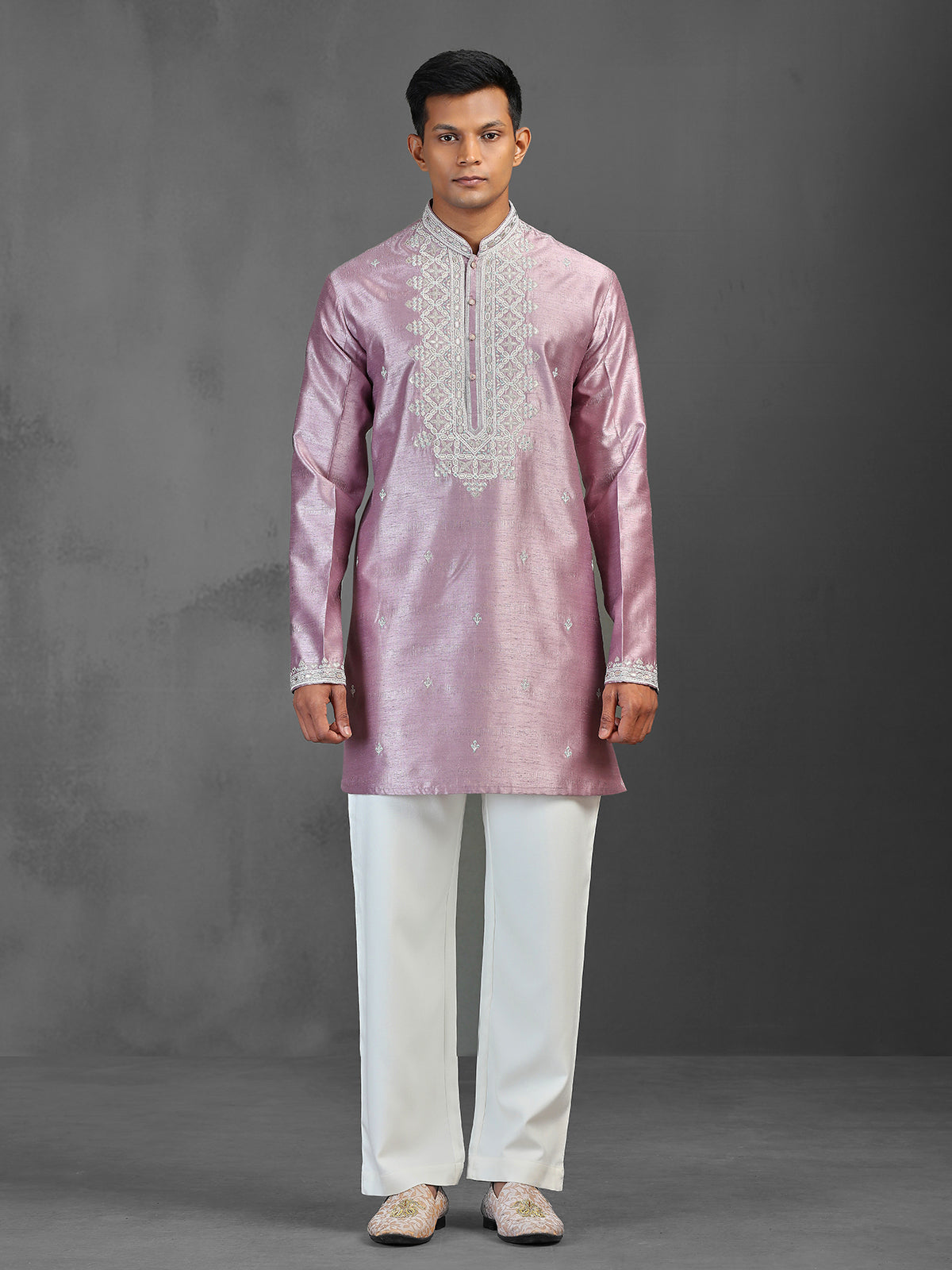 Onion pink silk kurta suit for wedding celebration