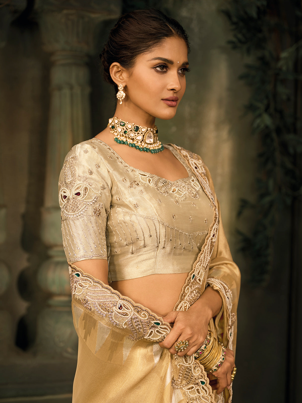 Yellow ziraf silk embellished festive wedding saree