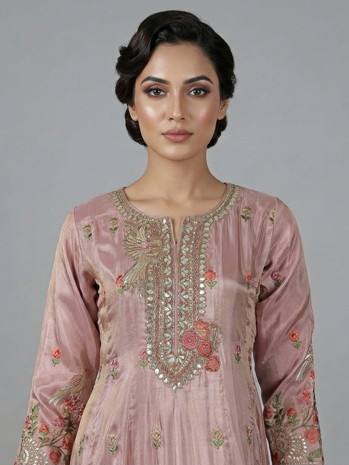 Onion pink silk anarkali suit festive elegance