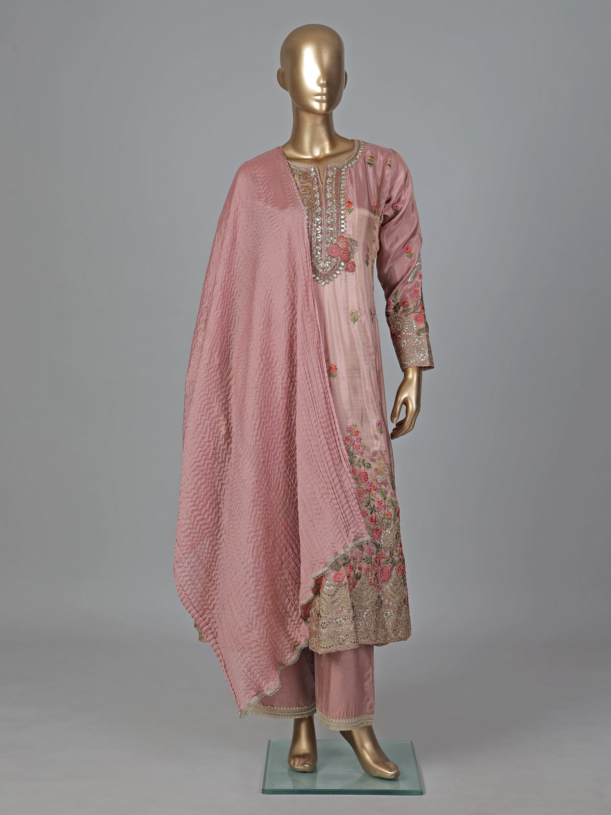 Onion pink silk anarkali suit festive elegance