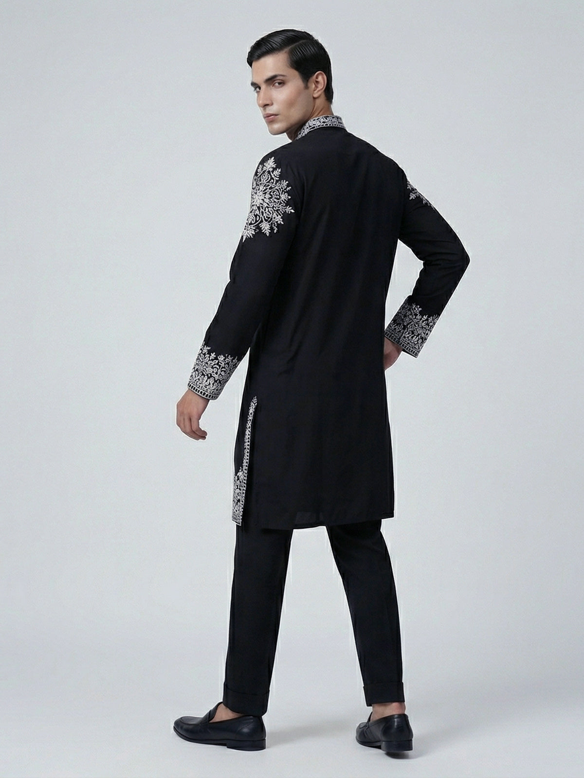 Black silk embroidered festive kurta suit
