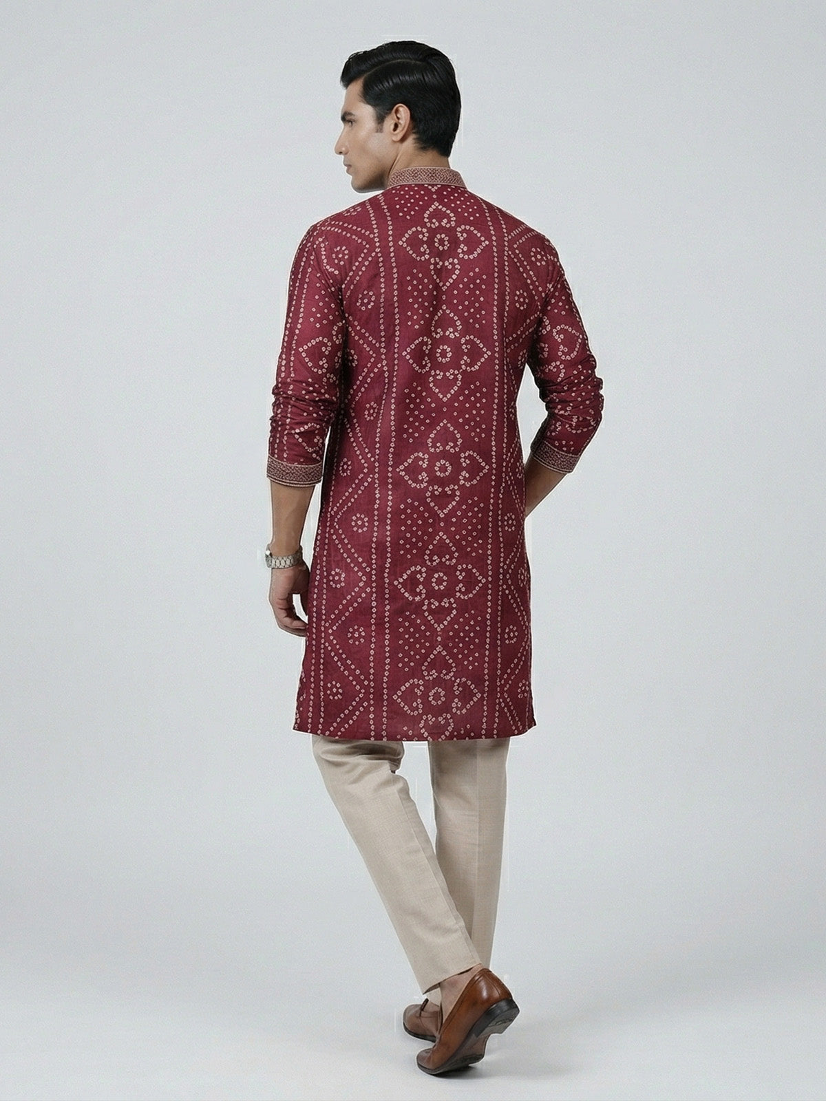 Purple silk bandhej printed festive kurta suit