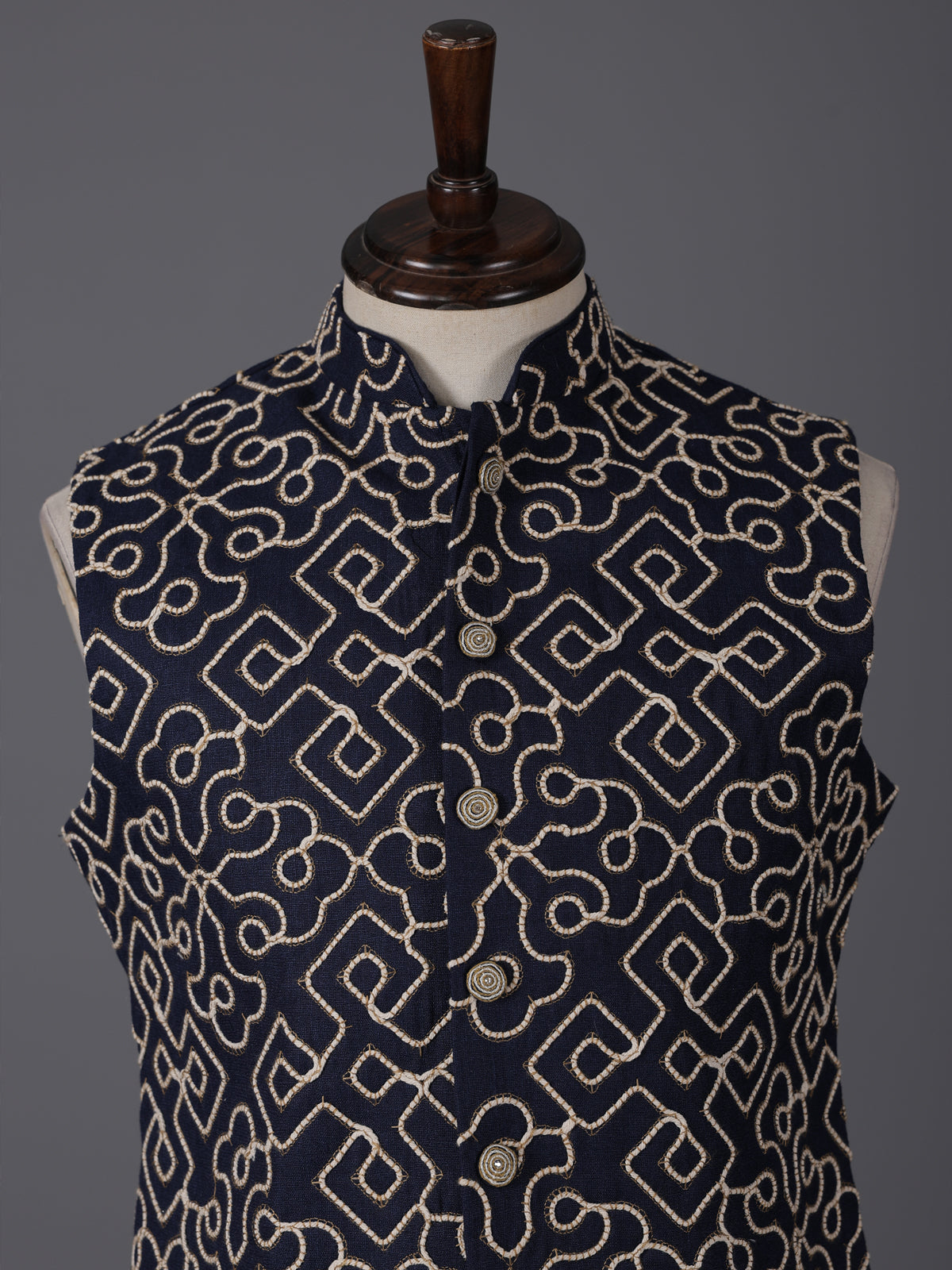 Navy blue cotton thread work wedding festive waistcoat