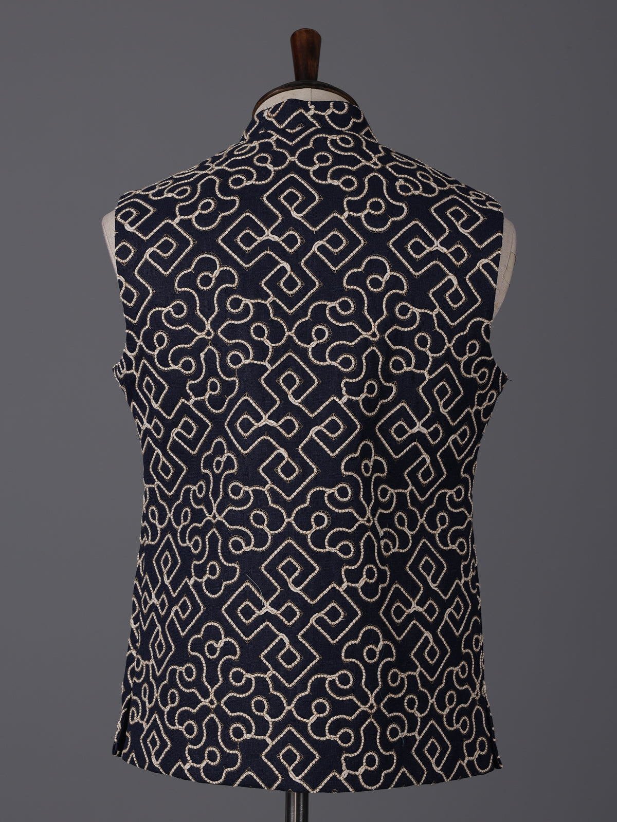 Navy blue cotton thread work wedding festive waistcoat