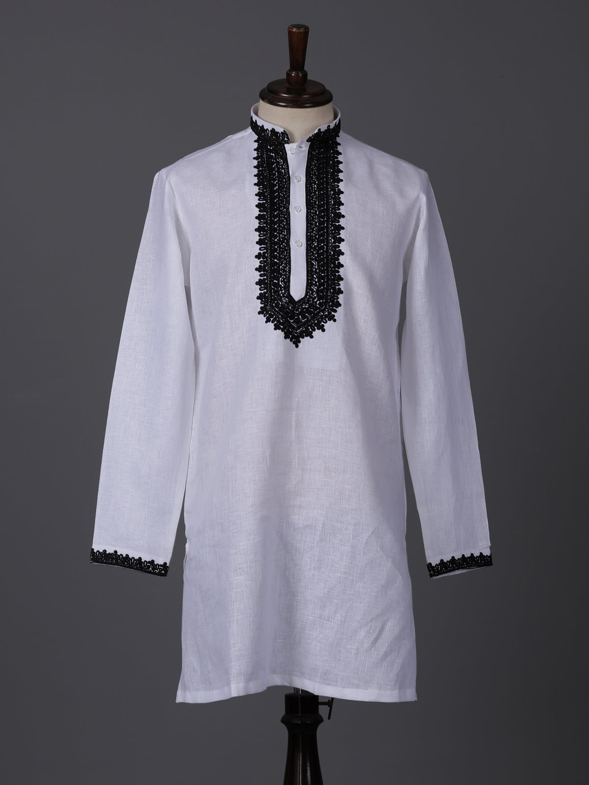 White cotton linen thread work elegant festive kurta